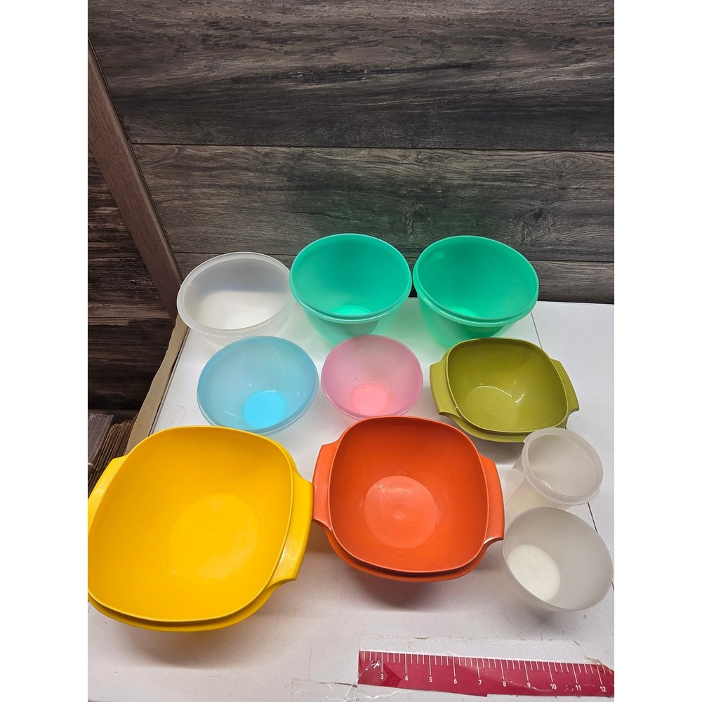 Vintage Tupperware Mixing Bowl Set Multi Color Plastic Kitchenware 11 Piece‎ Lot
